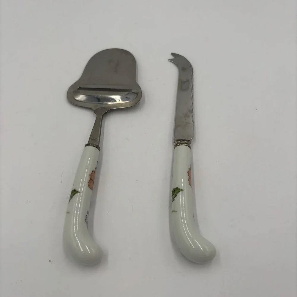 House Of Prill Poppy Cheese Plane Cutter Knife Set Sheffield England Porcelain